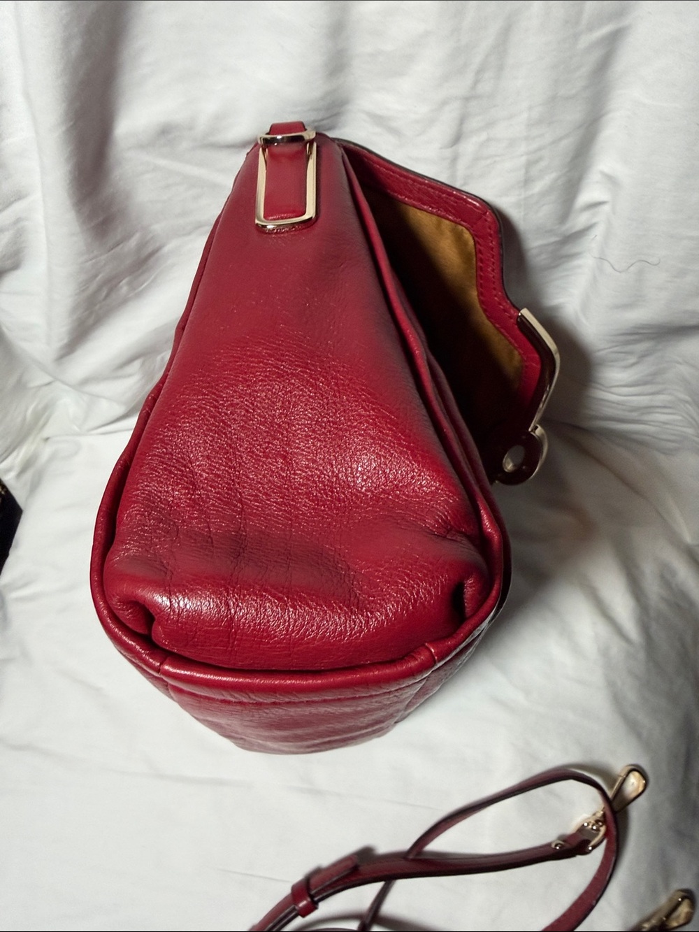 Coach Red Pebbled Leather Top-Handle Satchel with Gold Hardware - Picture 9 of 14
